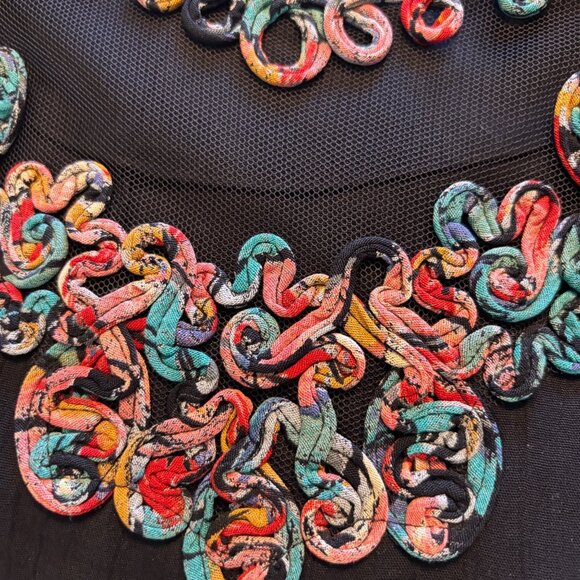 VTG '80's Carole Little Black Blouse Embroidered Sheer Bodice & Sleeve - Picture 5 of 13